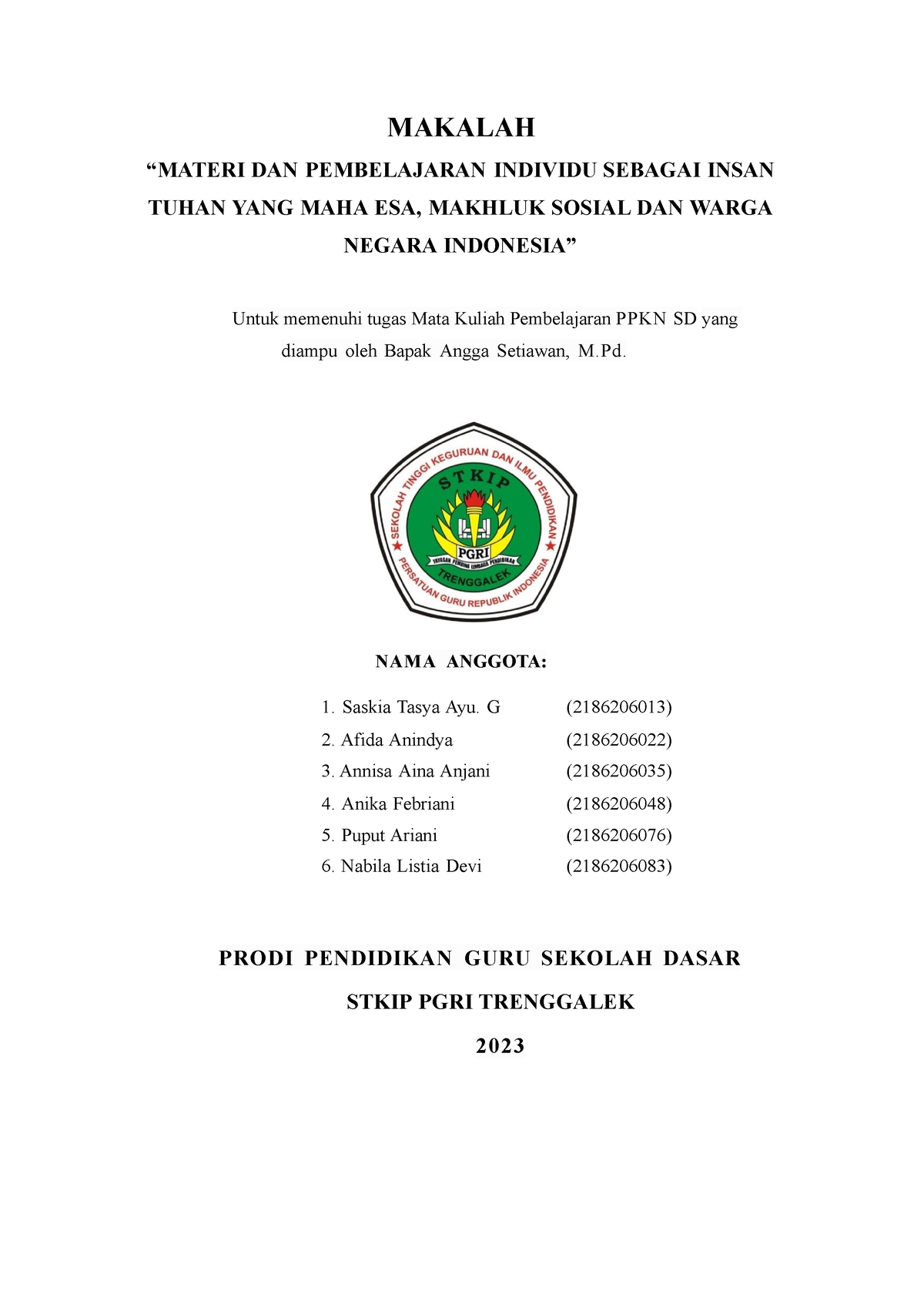 Kelompok 1 Ppkn Rev - Makalah Penunjang Pembelajaran - MAKALAH “MATERI ...