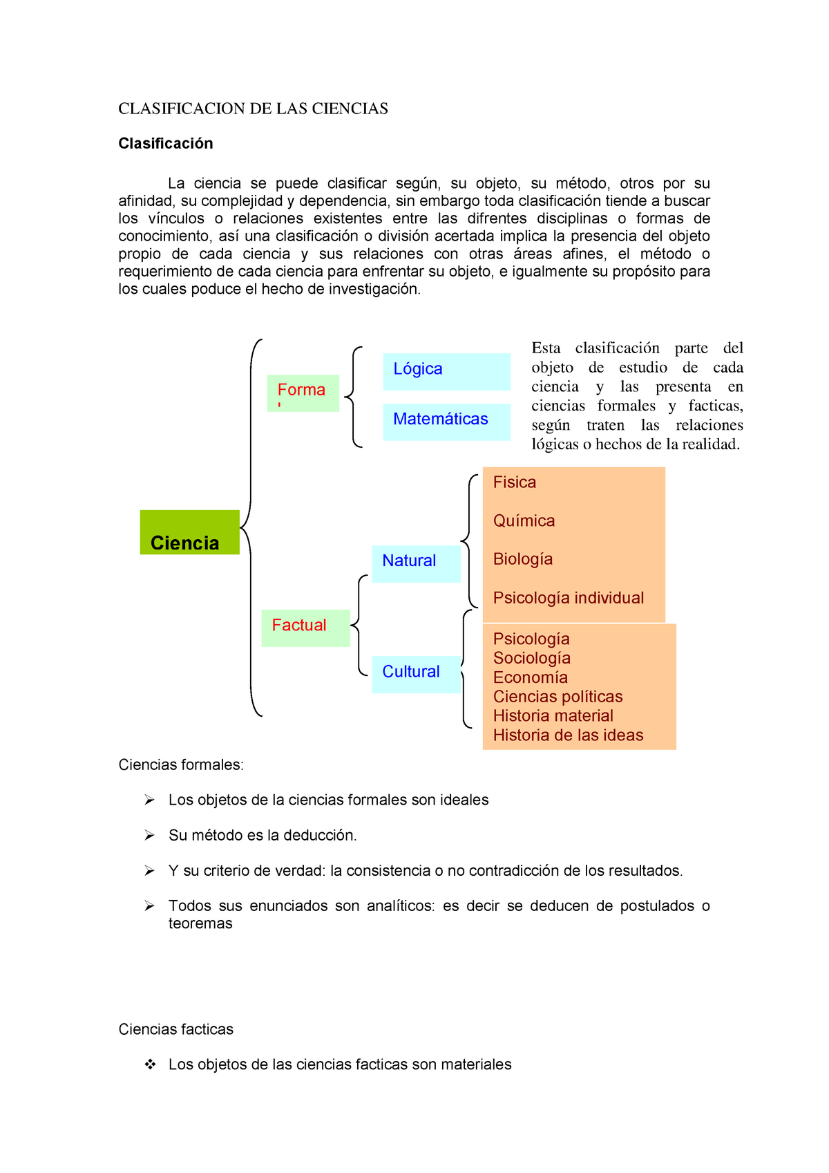 Clasificacion De Las Ciencias Clasificacion De Las Ciencias La Ciencia Se Puede Clasificar Su