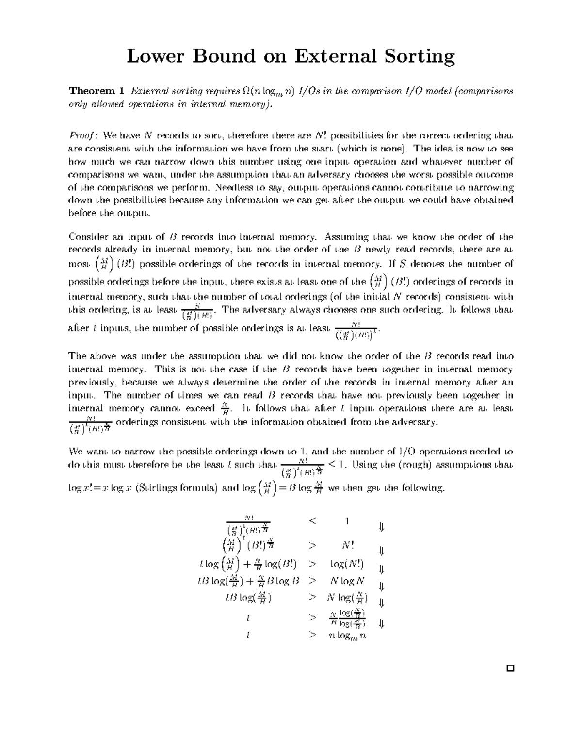 Lower bound on external sorting - ☎ ☞☛ ☛ ☛ ☛ ★ - Studocu