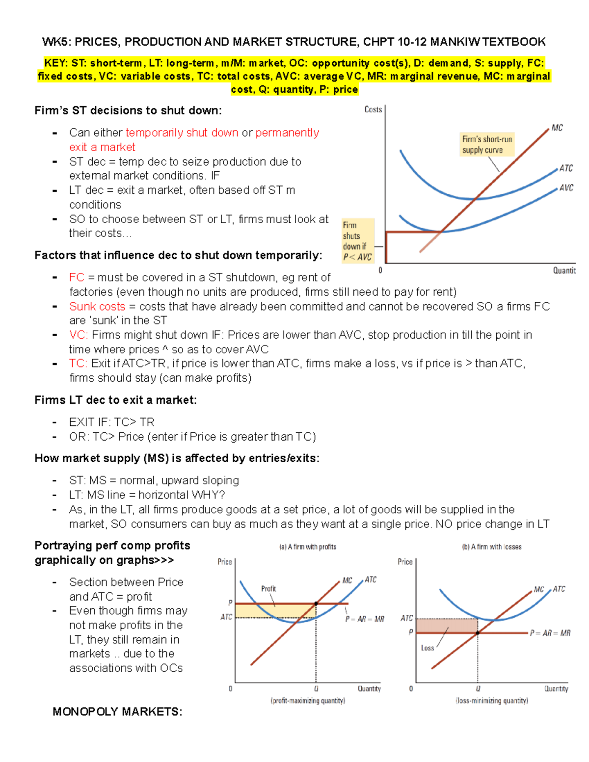 Types of market structures, and effect on pricing and production - WK5 ...