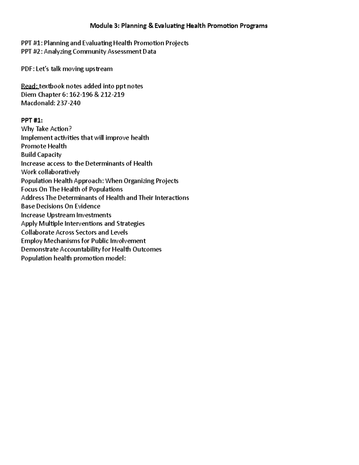 Mod 3 notes - Module 3: Planning & Evaluating Health Promotion Programs ...