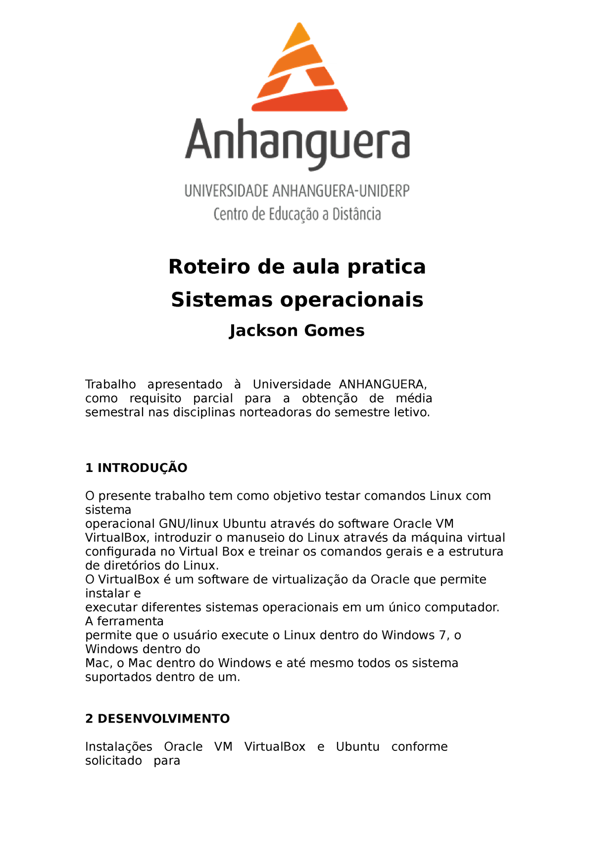 Roteiro De Aula Pratica Sistemas Operacionais Roteiro De Aula Pratica Sistemas Operacionais 3182