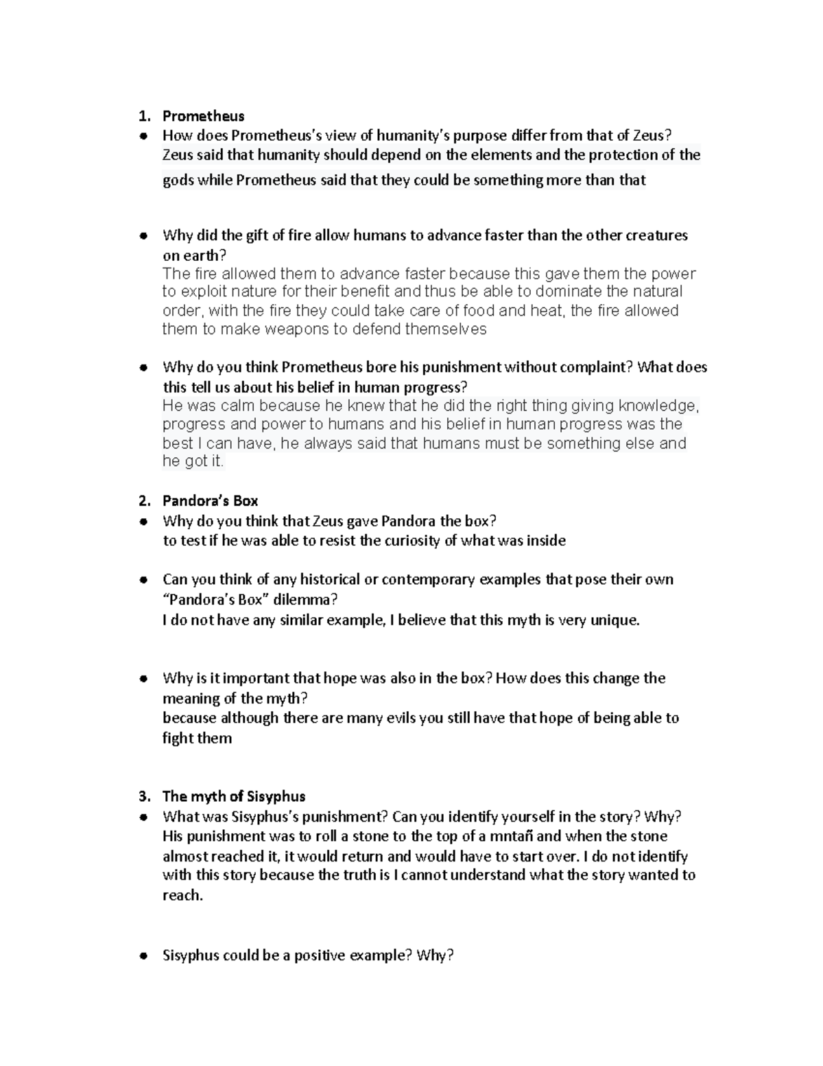 Greek Myths - INGLES - 1. Prometheus How does Prometheus’s view of ...