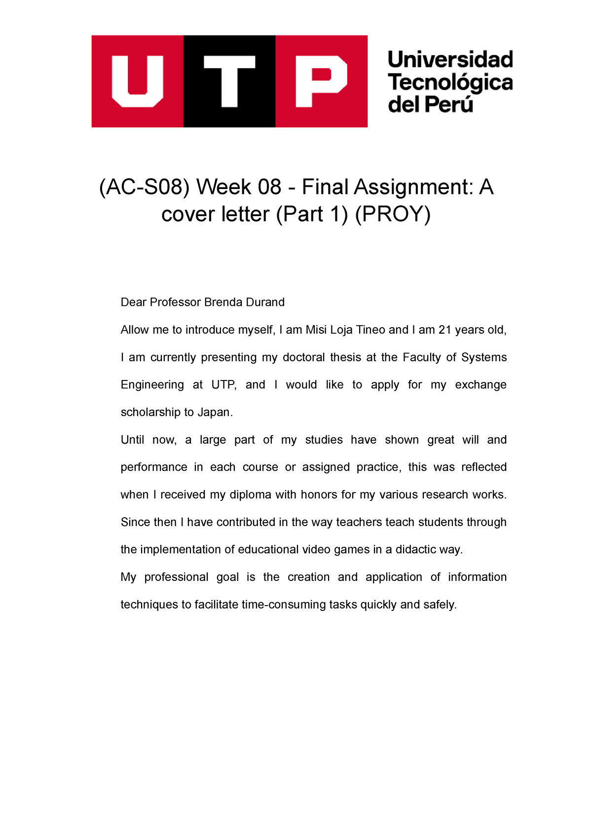 final assignment a cover letter (part 1) (proy)