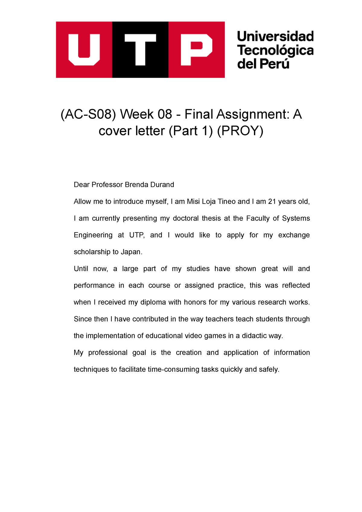 Final De Ingles Verano Material Ac S08 Week 08 Final Assignment A Cover Letter Part 1 