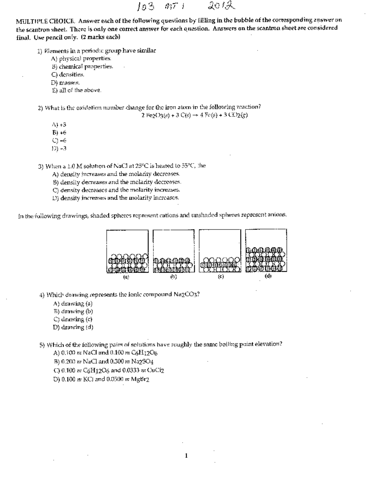 Chemistry Practice Midterm - CHY-103 - Studocu