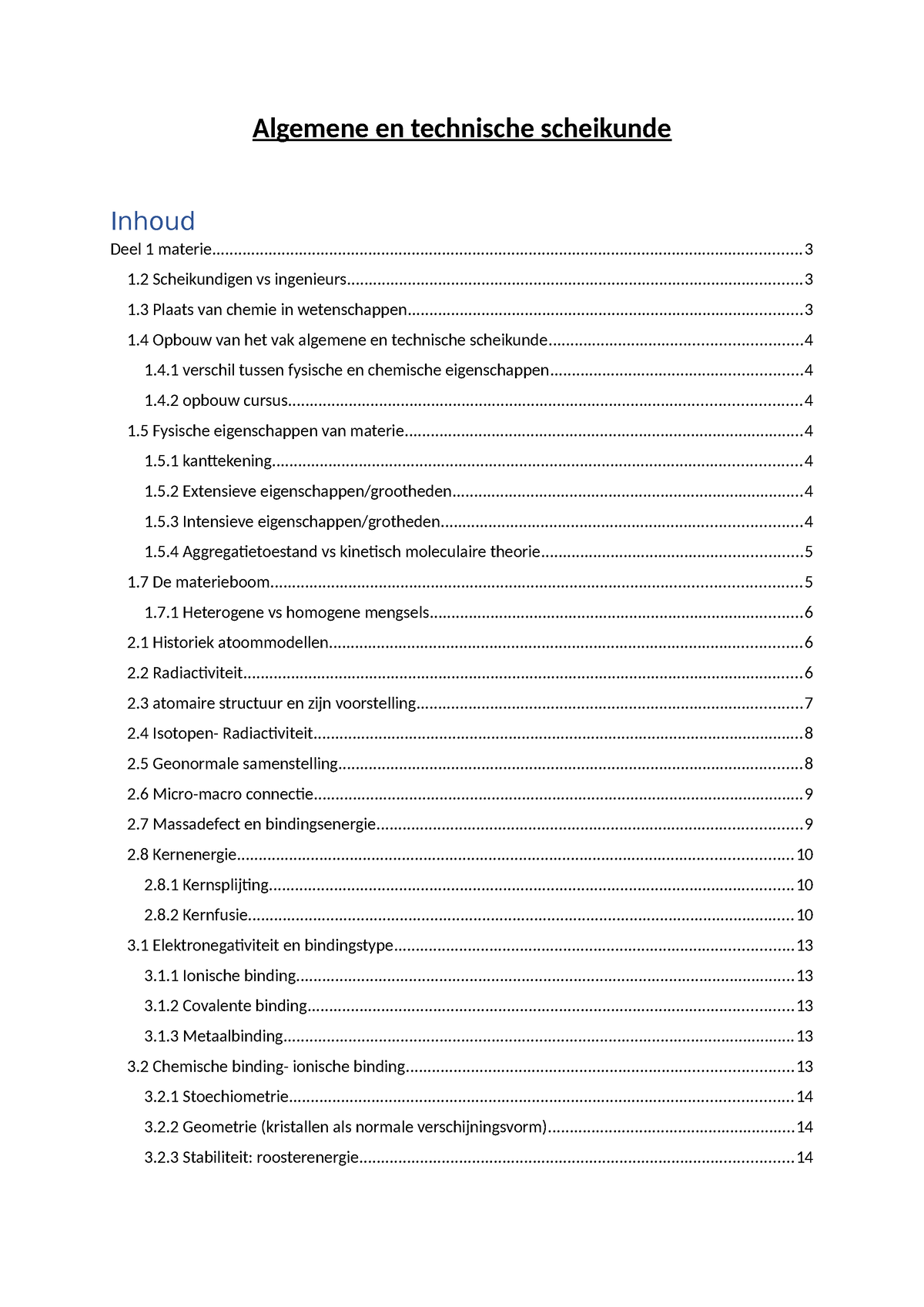 Samenvatting Scheikunde Hoofdstuk 1-3 - Algemene En Technische ...