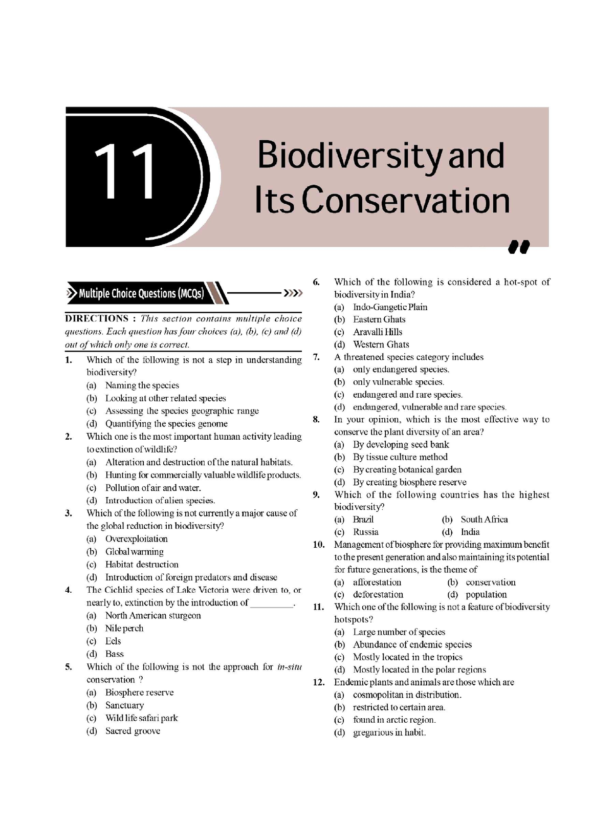 11. Biodiversity And Its Conservation - Molecular Biology & Microbial ...