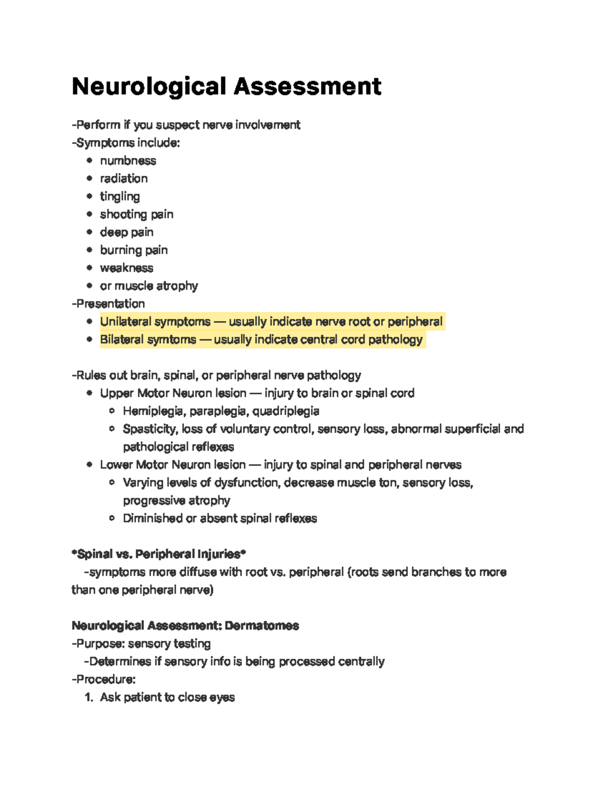 Neurological Assessment - N e u ro l o g i c a l Ass e ss m e n t ...