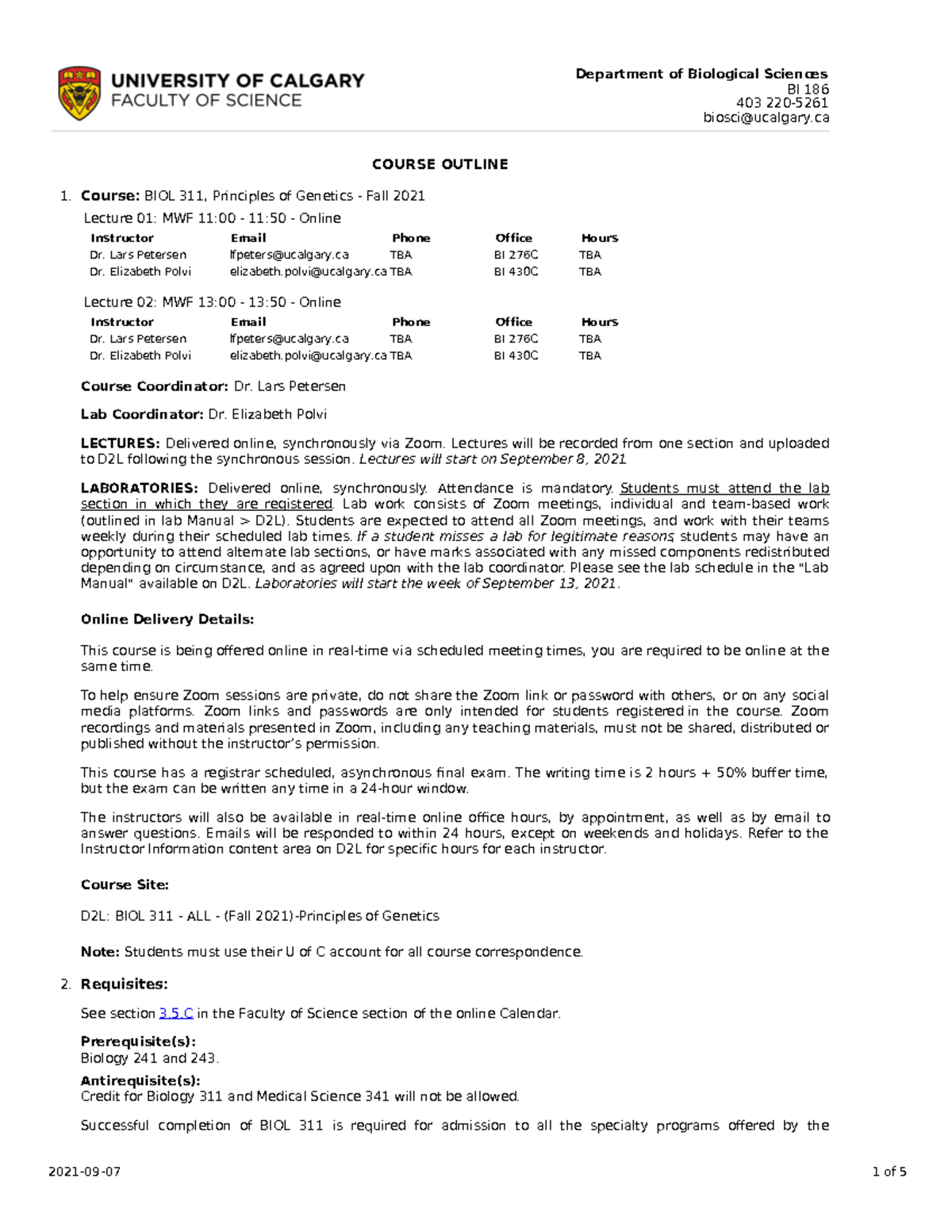 Lecture ALL BIOL 311 Lecture 01 - - Studocu