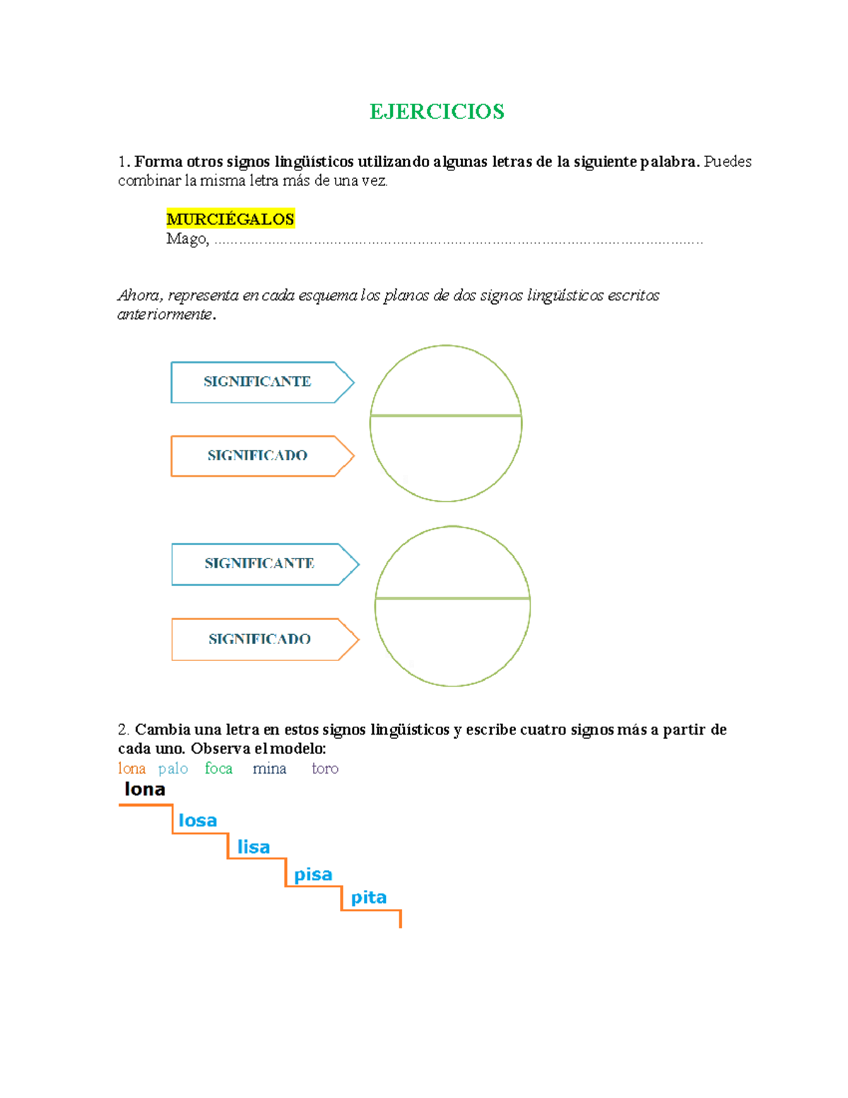 Ejercicios El Signo Lingüístico - EJERCICIOS Forma Otros Signos ...