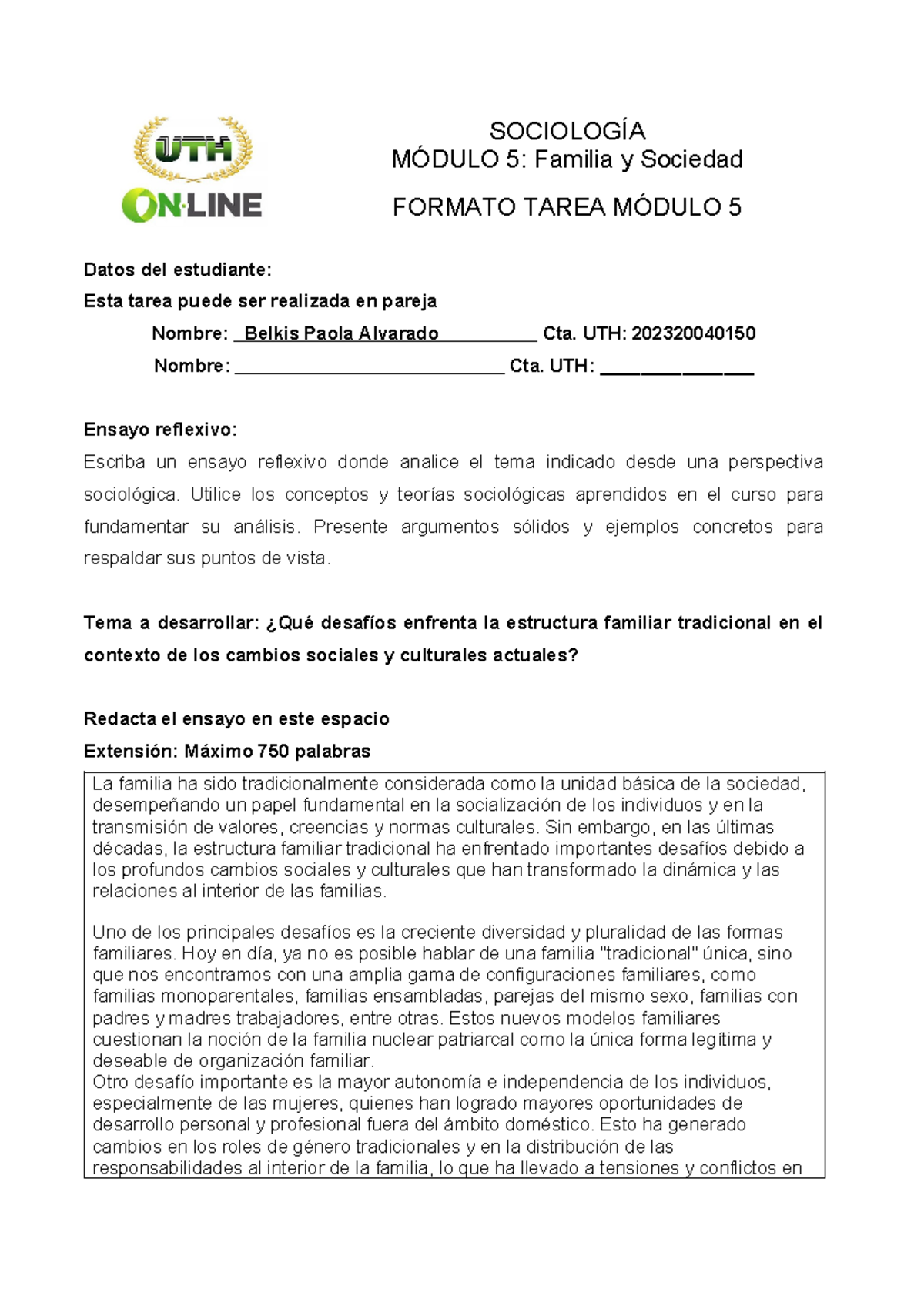 Formato+ Tarea+ Modulo+5 Sociologia - SOCIOLOGÍA MÓDULO 5: Familia y ...
