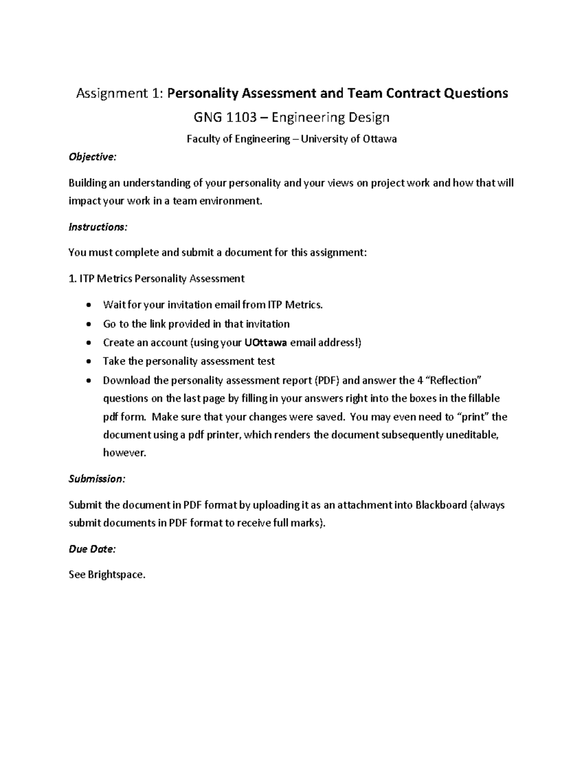 Assignment 1 personality test - Assignment 1: Personality Assessment ...