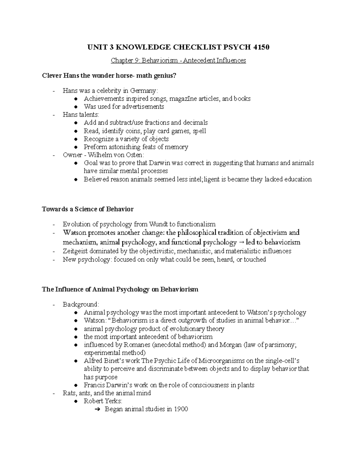 UNIT 3 Knowledge PSYC 4150 UNIT 3 KNOWLEDGE CHECKLIST PSYCH 4150
