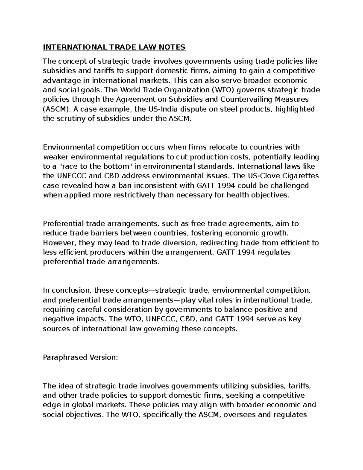 Strategic Trade Notes - INTERNATIONAL TRADE LAW NOTES The concept of ...