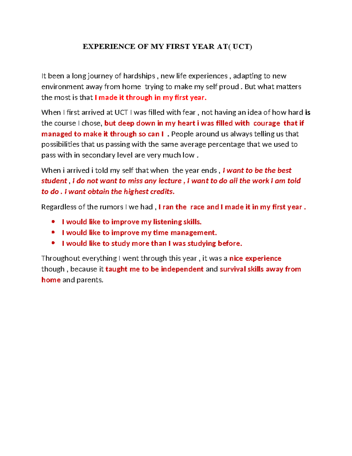 Mnsalo 002 ALOE Mnisi - ESSAY - EXPERIENCE OF MY FIRST YEAR AT( UCT) It ...