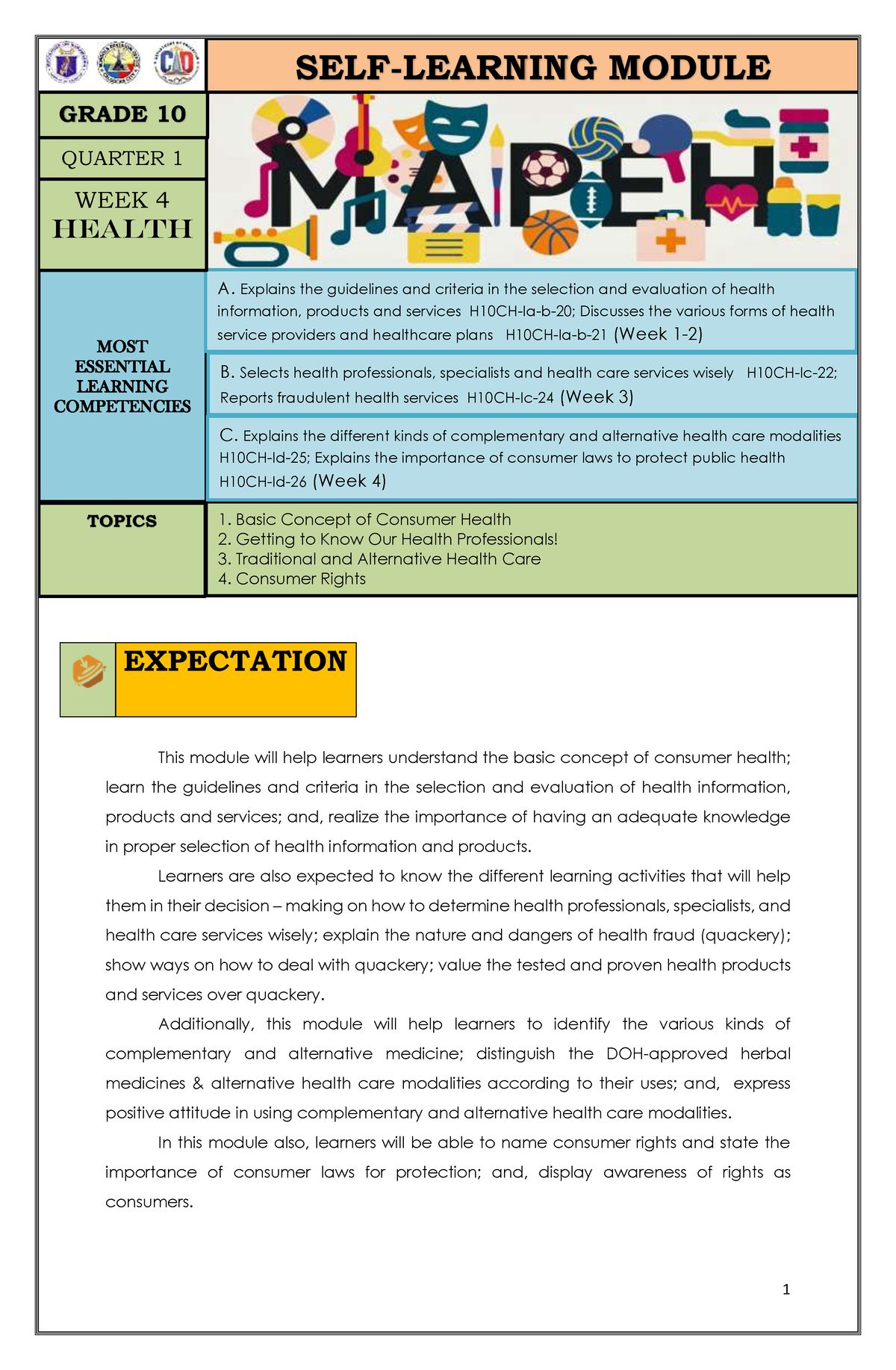 Mapeh 10 Q1 Week 4 Health EXPECTATION This Module Will Help Learners   Thumb 1200 1835 