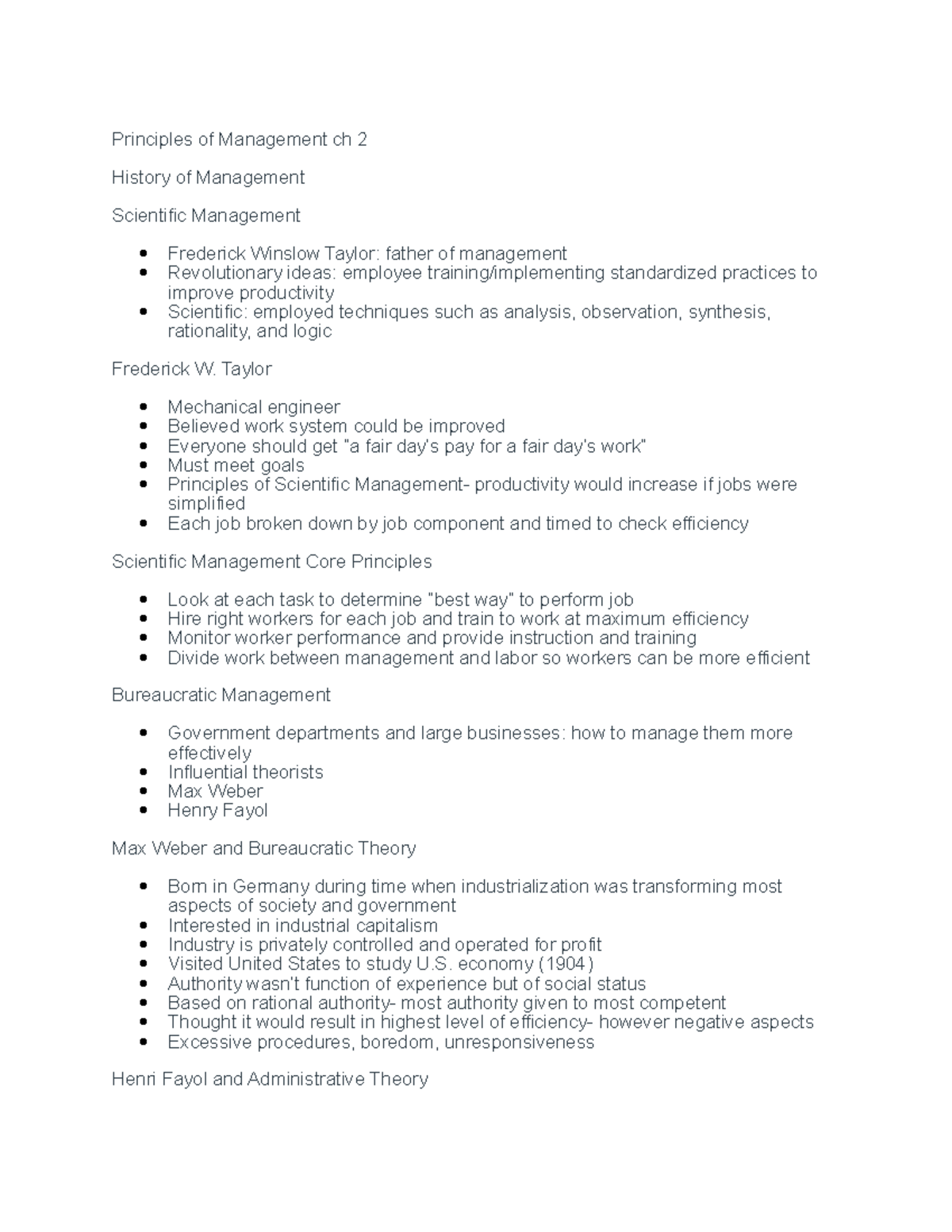 Management notes ch2 - Principles of Management ch 2 History of ...