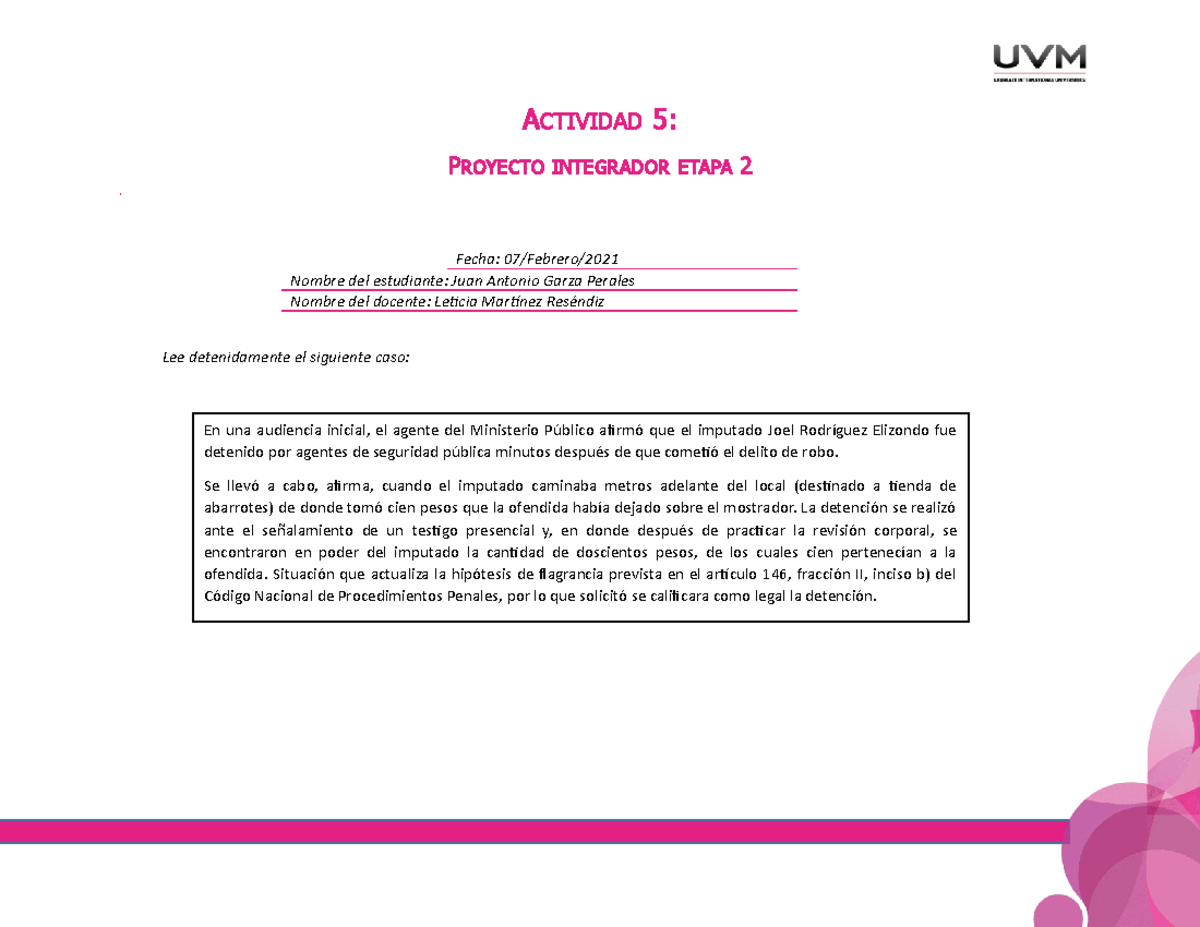 Actividad 5 Sistema Penal Acusatorio Actividad 5 Proyecto