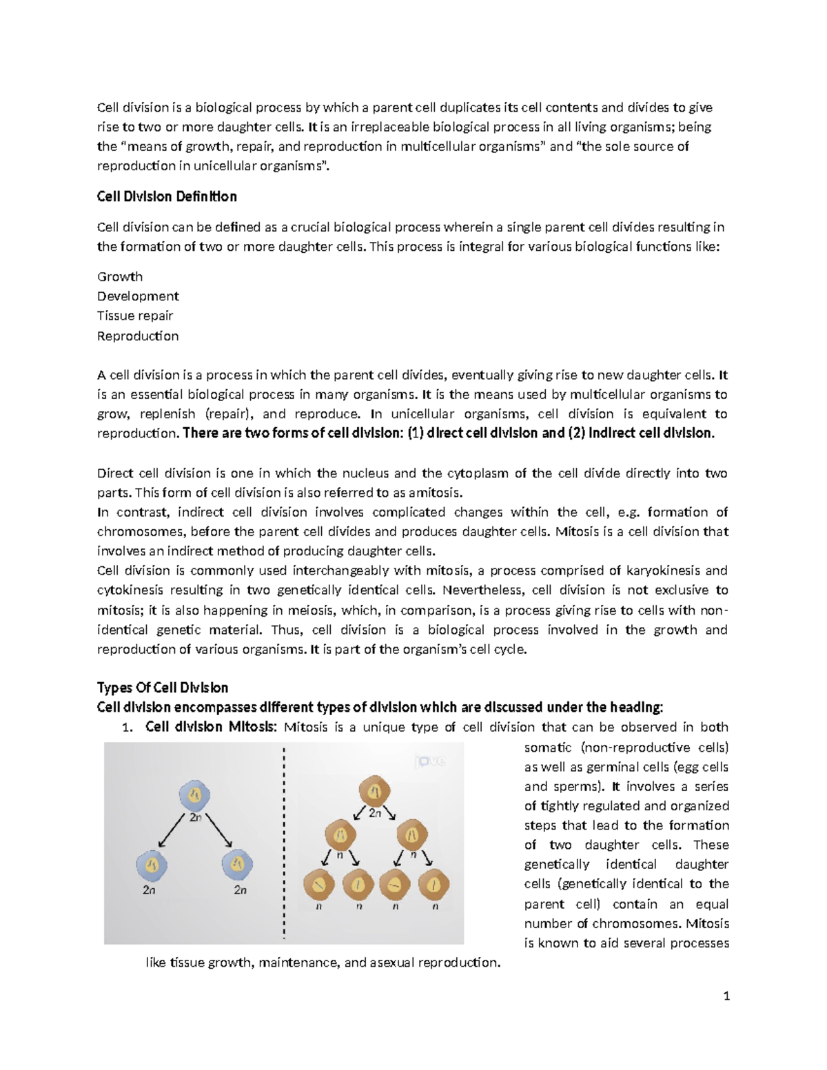 MODE OF CELL Division - Cell division is a biological process by which ...