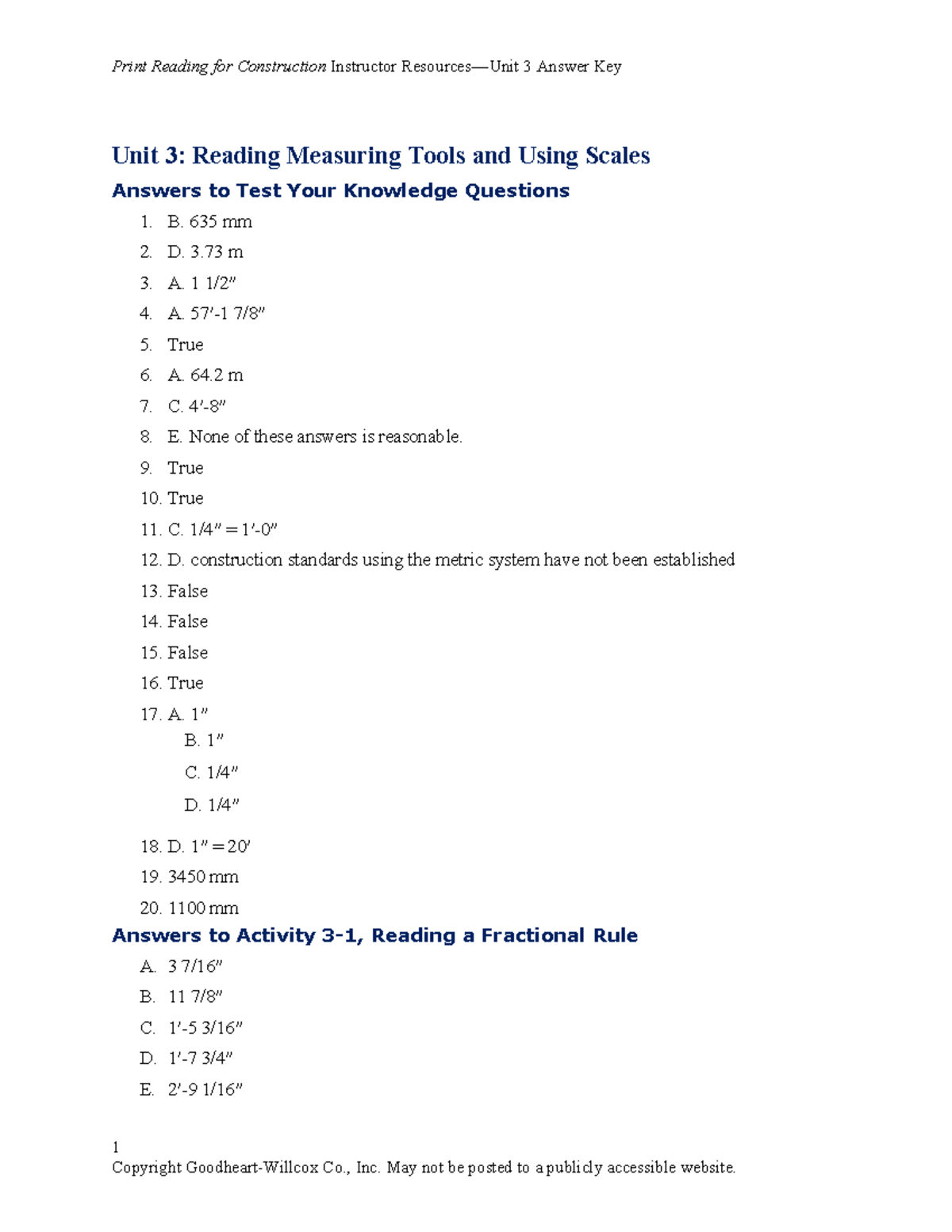 Unit03 Unit03 Answerkey - 1 Unit 3: Reading Measuring Tools And Using ...