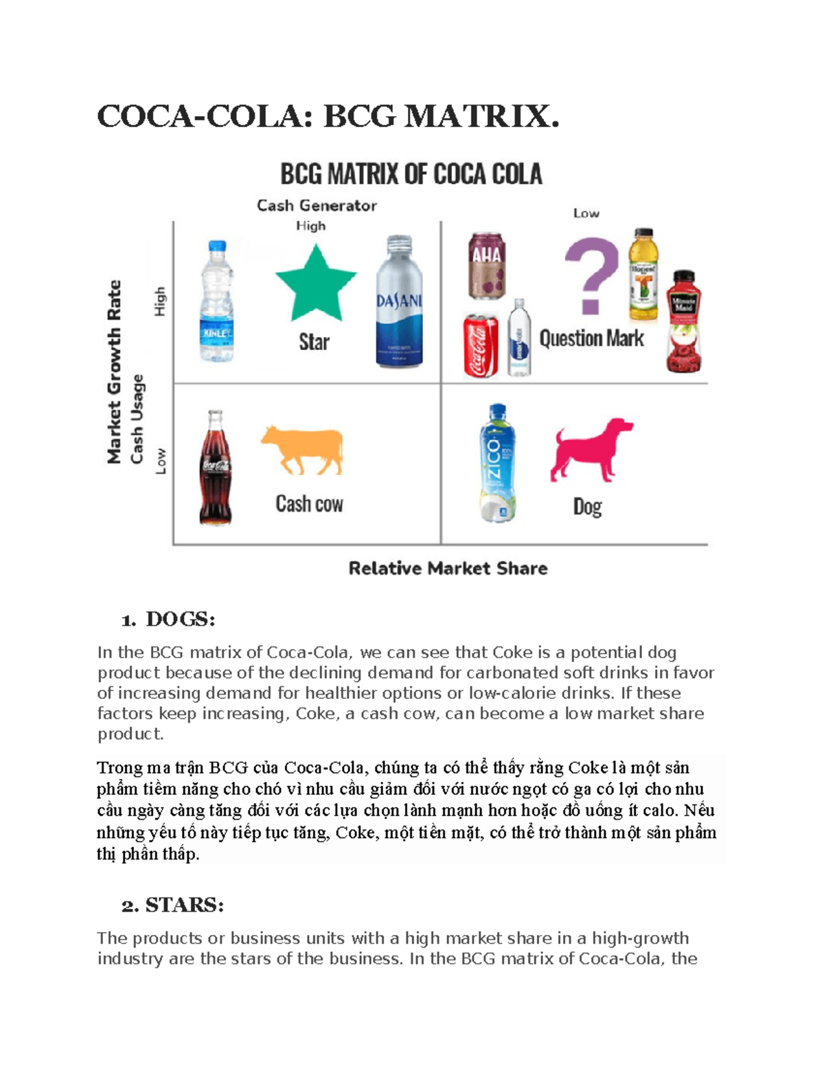 COCA-COLA BCG Matrix - very useful - COCA-COLA: BCG MATRIX. 1. DOGS: In ...