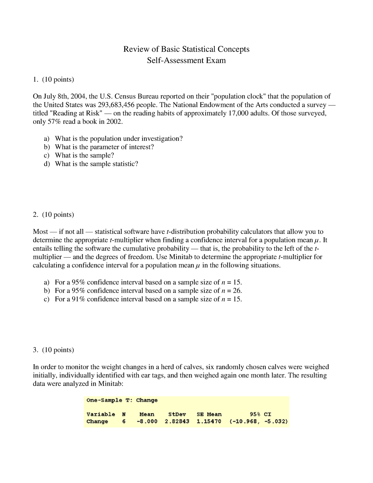 Self-Assessment Exam - BVJBVB - Review Of Basic Statistical Concepts ...