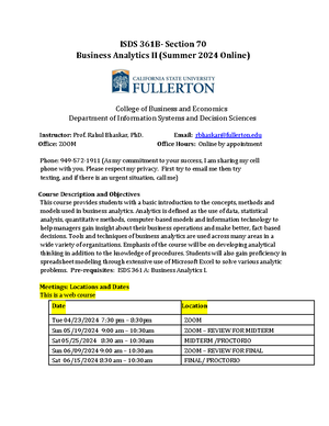 ISDS 361B Final Review - Study Guide For Business Analytics 361B ...