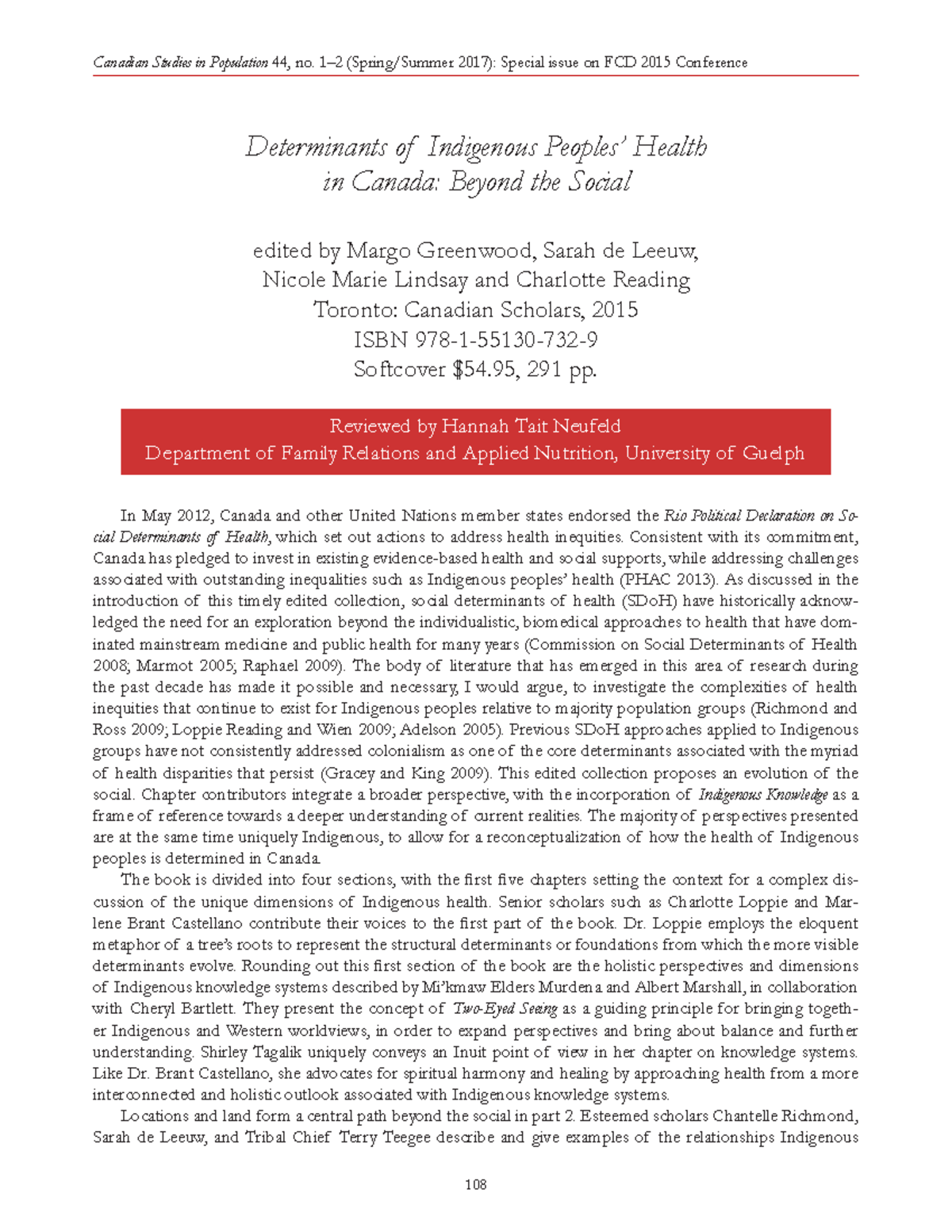 Determinants of Indigenous Peoples Health in Cana - 108 Canadian ...