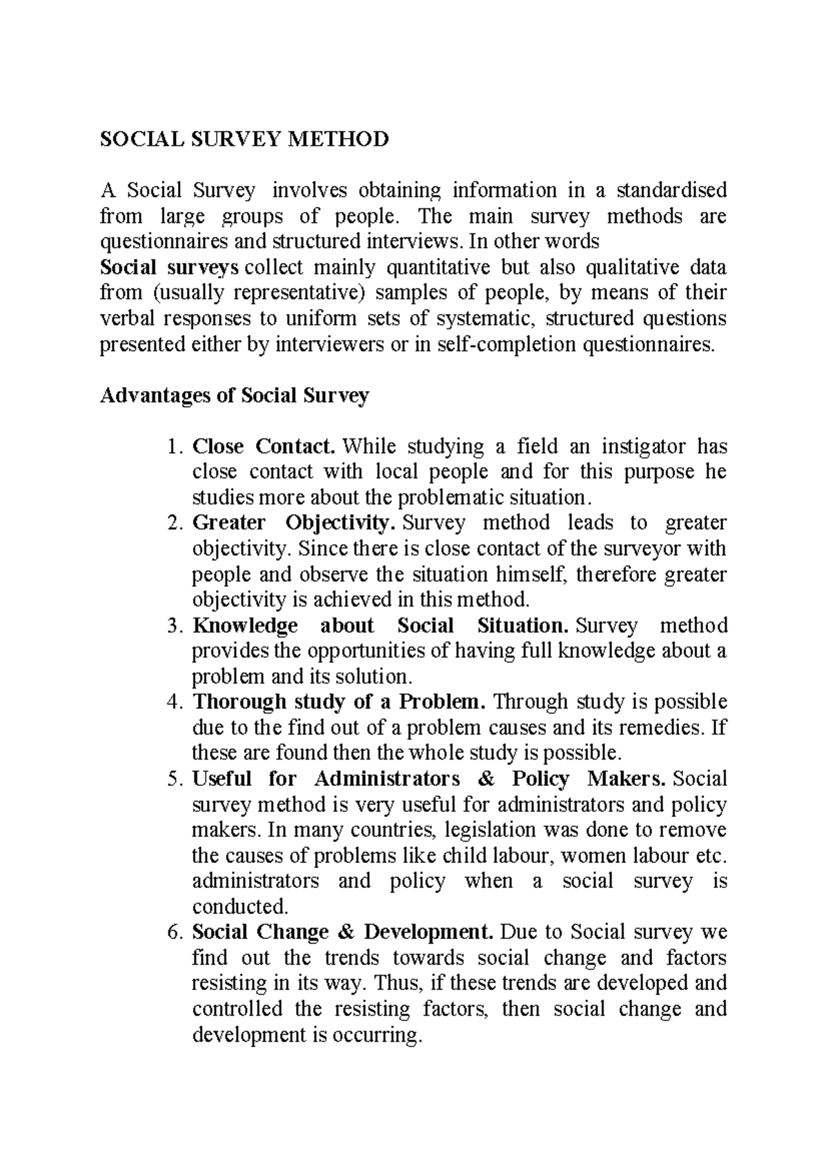 A Social Survey - Summary Research Methods And Techniques For Economic ...