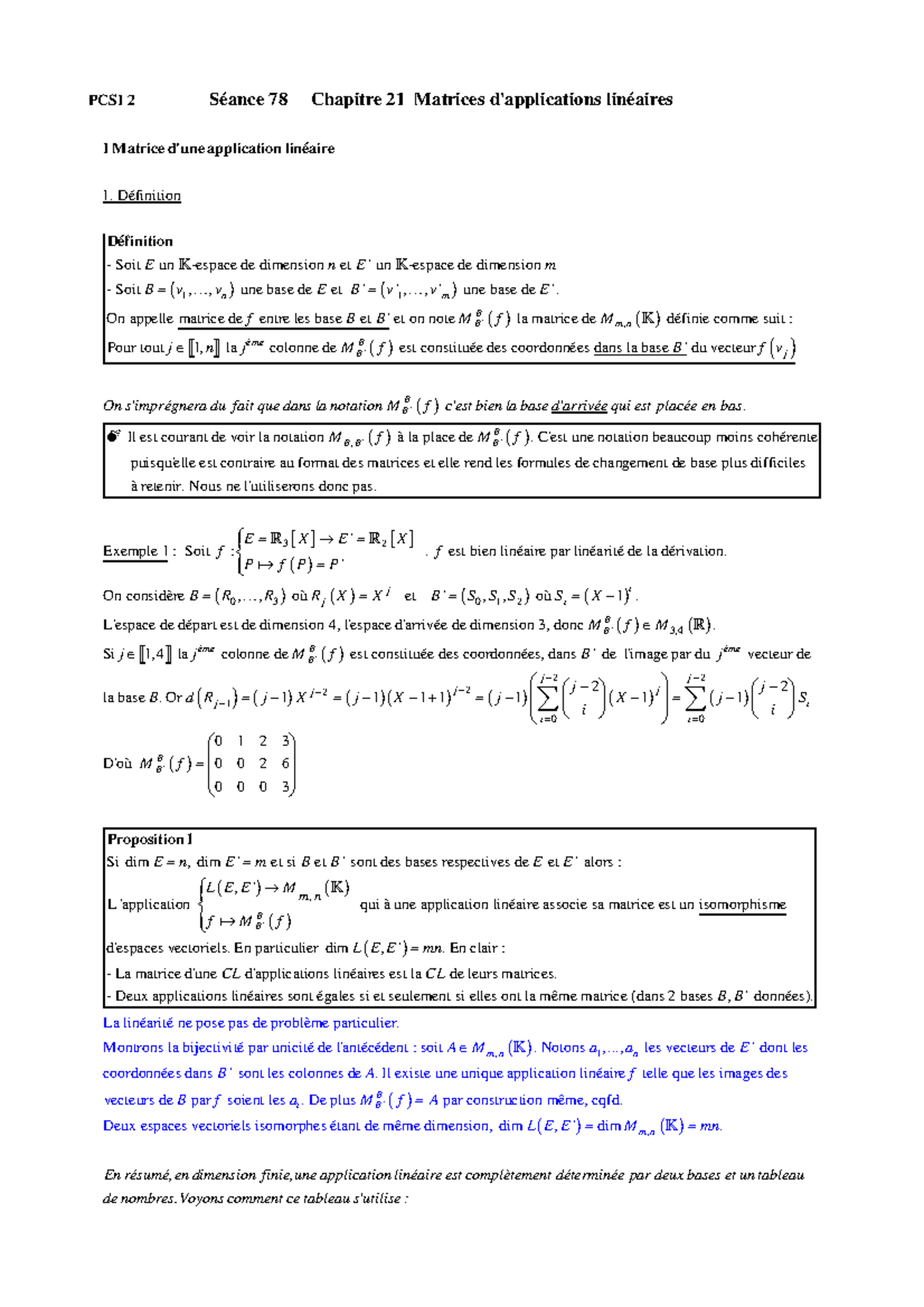 Matrices d'application linéaires/Matrice d'application linéaire - ( 1 ...
