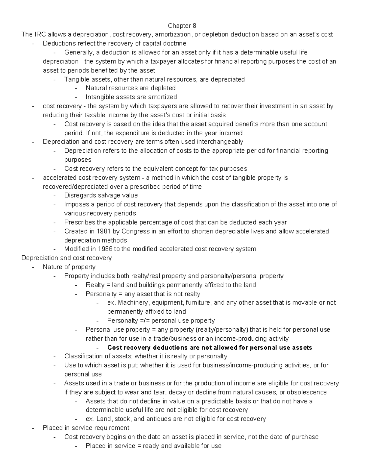 tax-3300-chapter-8-10-notes-chapter-8-the-irc-allows-a-depreciation