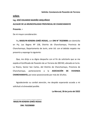 Solicitud Constancia de Posesión de Terreno - Solicito: Constancia de  PosesiÛn de Terreno SE—OR: - Studocu