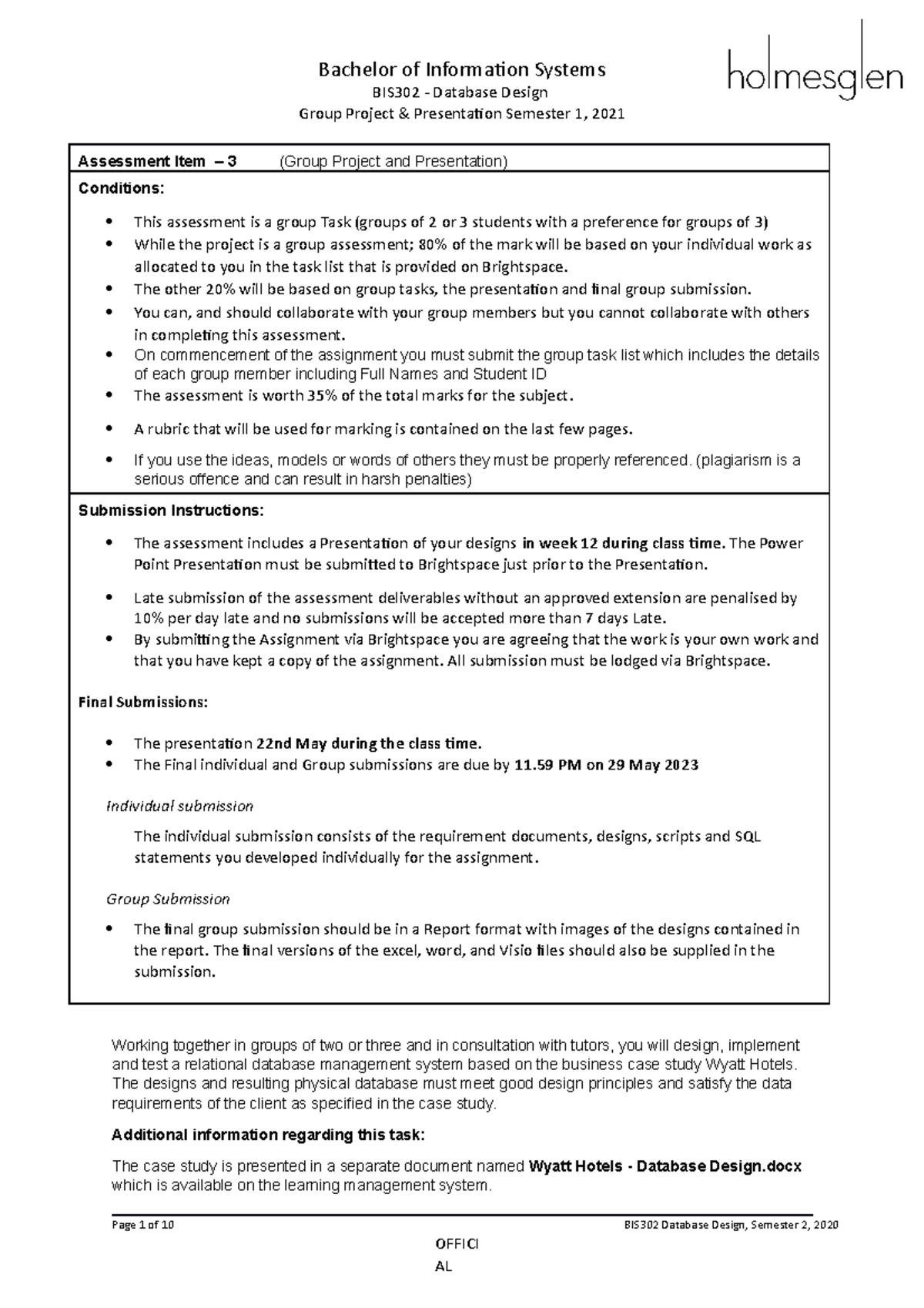 BIS302 Database Design Assignment - BIS302 - Database Design Group ...
