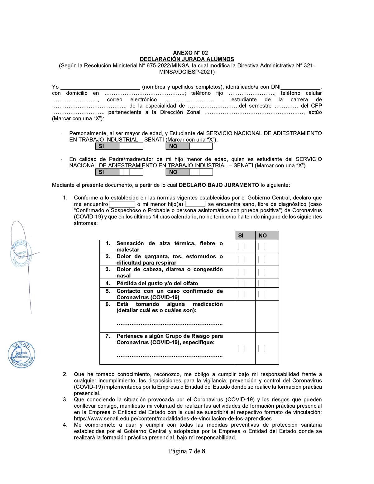 1 Declaración Jurada - Documentación De Practica - Página 7 De 8 ANEXO ...