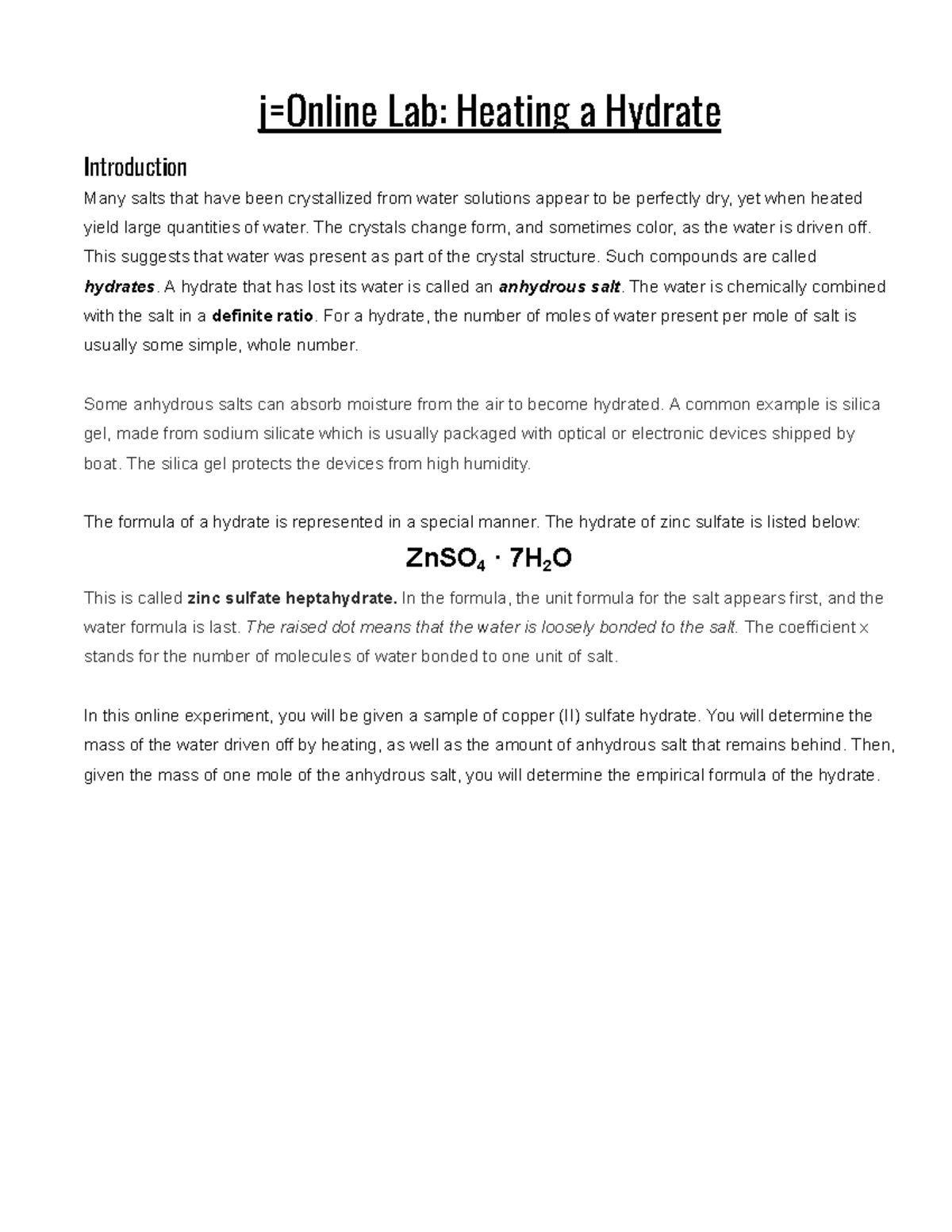 Copy of heating a hydrate online simulation lab j online lab heating