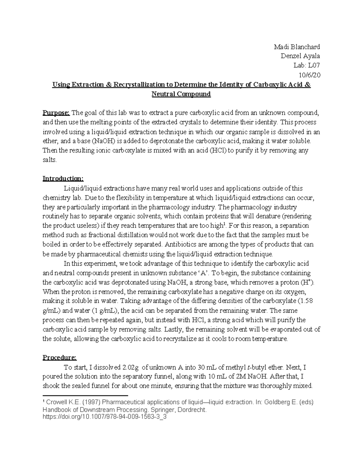 Recrystalization lab report - Madi Blanchard Denzel Ayala Lab: L 10/6 ...