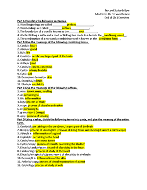 Chapter Exercises And Terminology Chapter Exercises Med Term Part A The Listed Terms Are