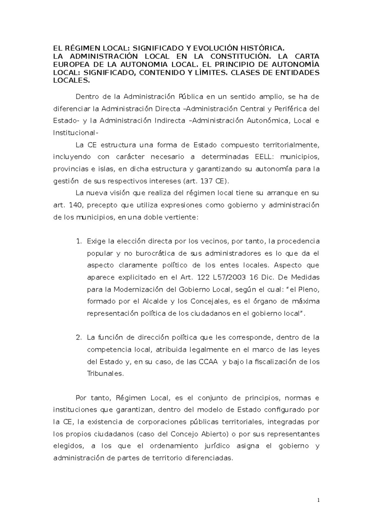 TEMA 1 DAL Local EL RÉGIMEN LOCAL SIGNIFICADO Y EVOLUCIÓN