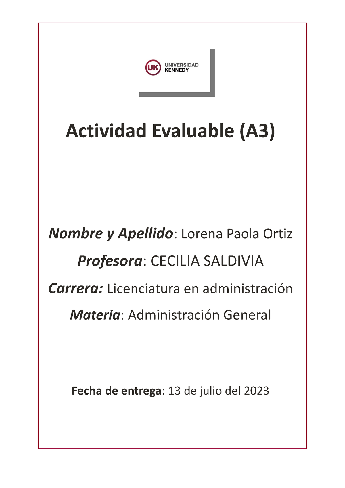 Actividad Evaluable [A3] 13-07-23 - Actividad Evaluable (A3) Nombre Y ...