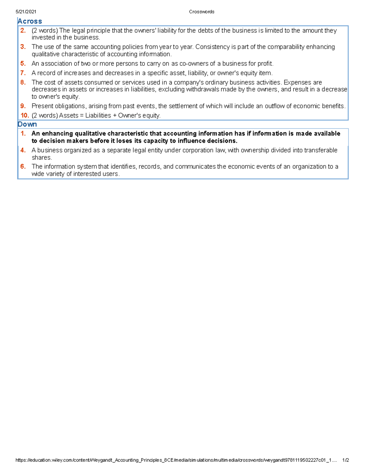 Crosswords Puzzle in accounting 1 Accountancy CLSU Studocu