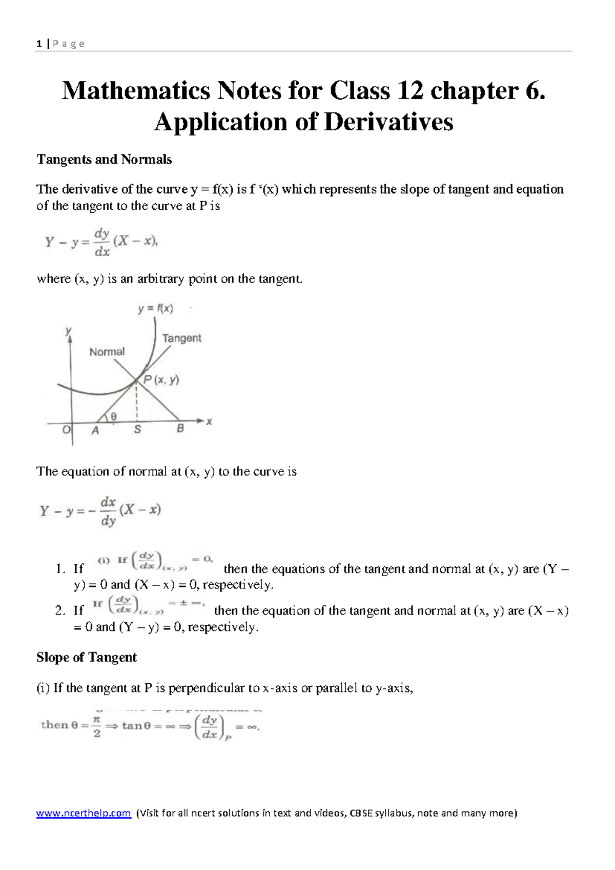 Maths Notes for Class 12 chapter 6. Application of Derivatives ...