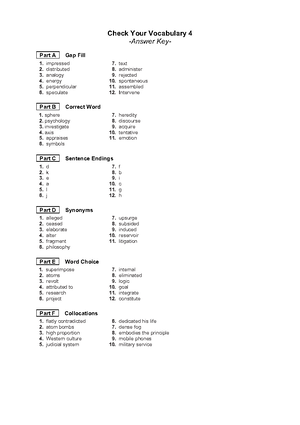 Check Your Vocabulary 4 Ans. Key Check Your Vocabulary 4