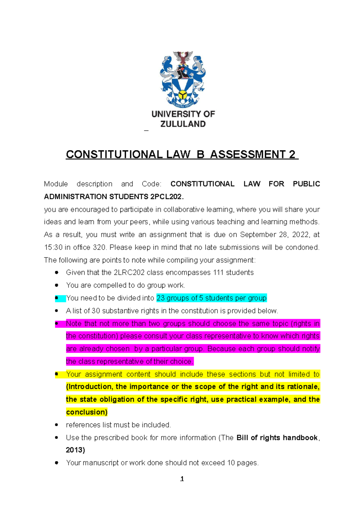 Constitutional LAW B Assessment 2 for Public administration