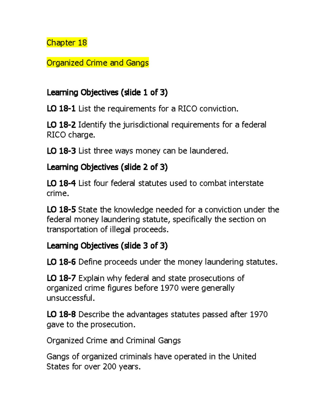 Chapter 18 - List The Requirements For A RICO Conviction. LO 18-2 ...