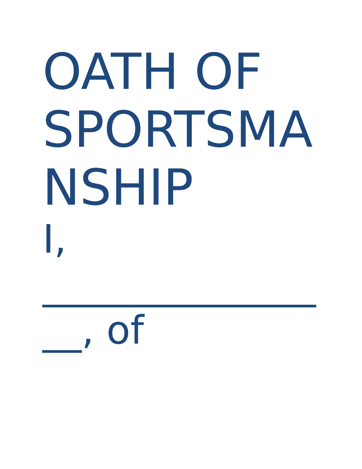 Oath Of Sportsmanship Oath Oath Of Sportsma Nship I