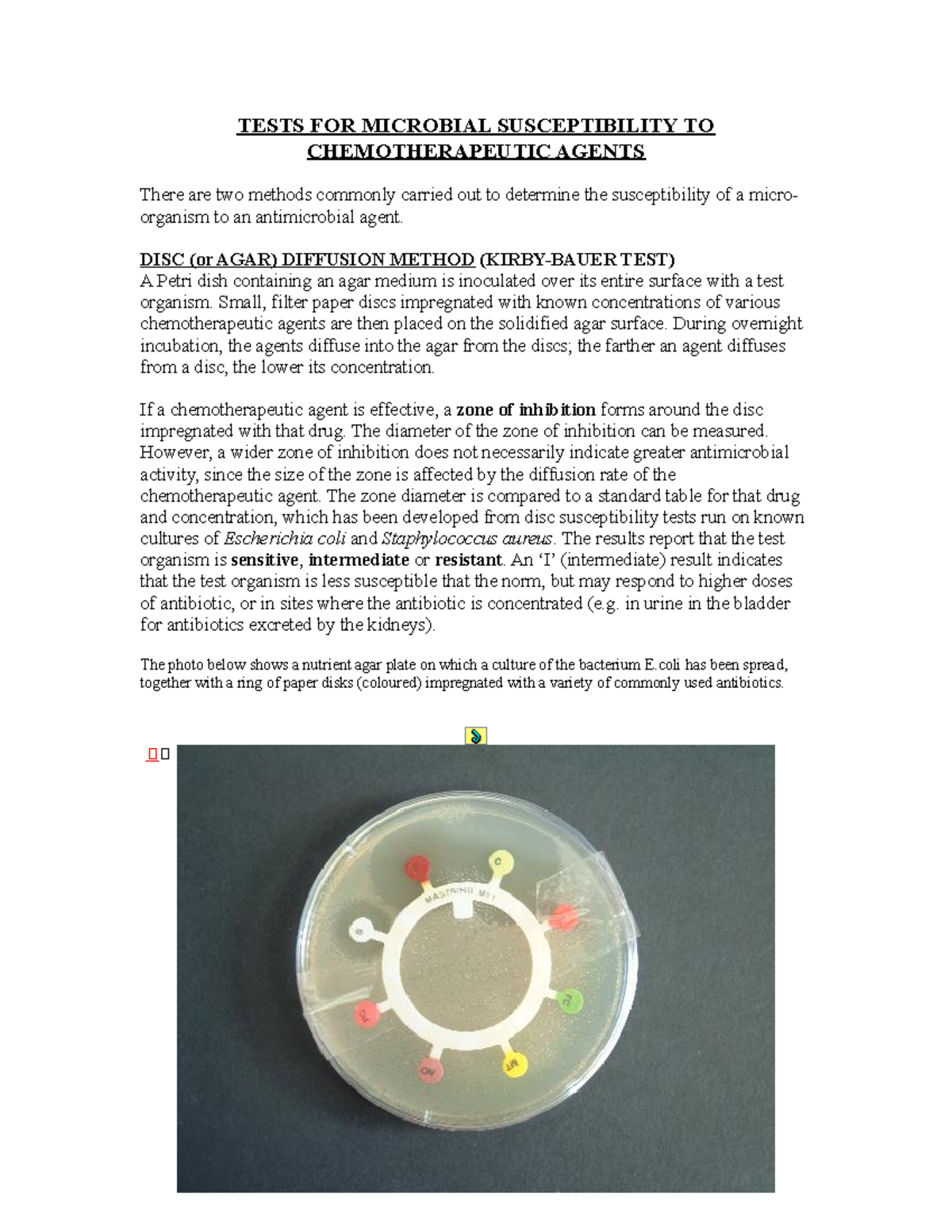 Susceptibility Tests (IBIS) TESTS FOR MICROBIAL SUSCEPTIBILITY TO
