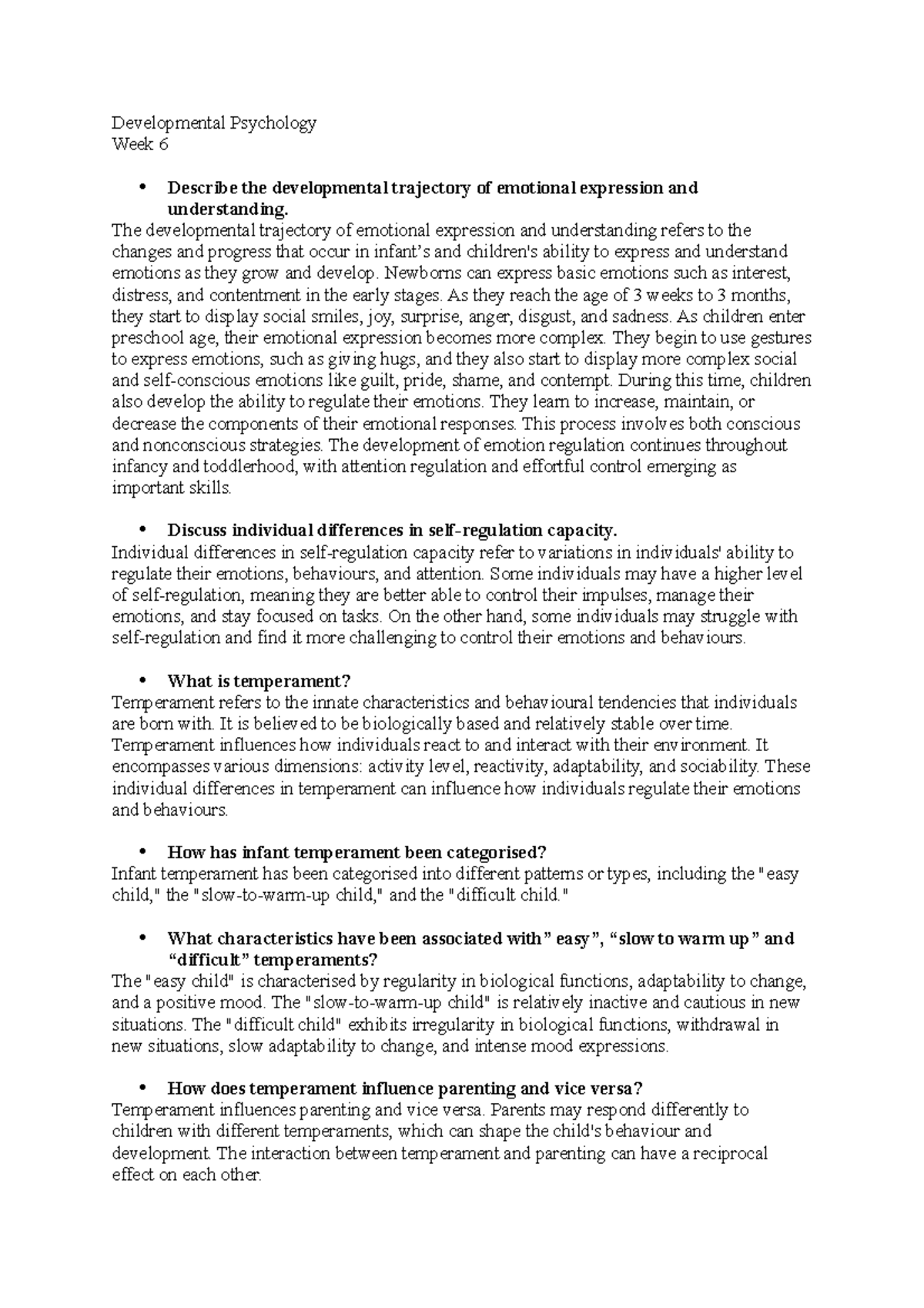 Week 6-developmental Psychology - Developmental Psychology Week 6 