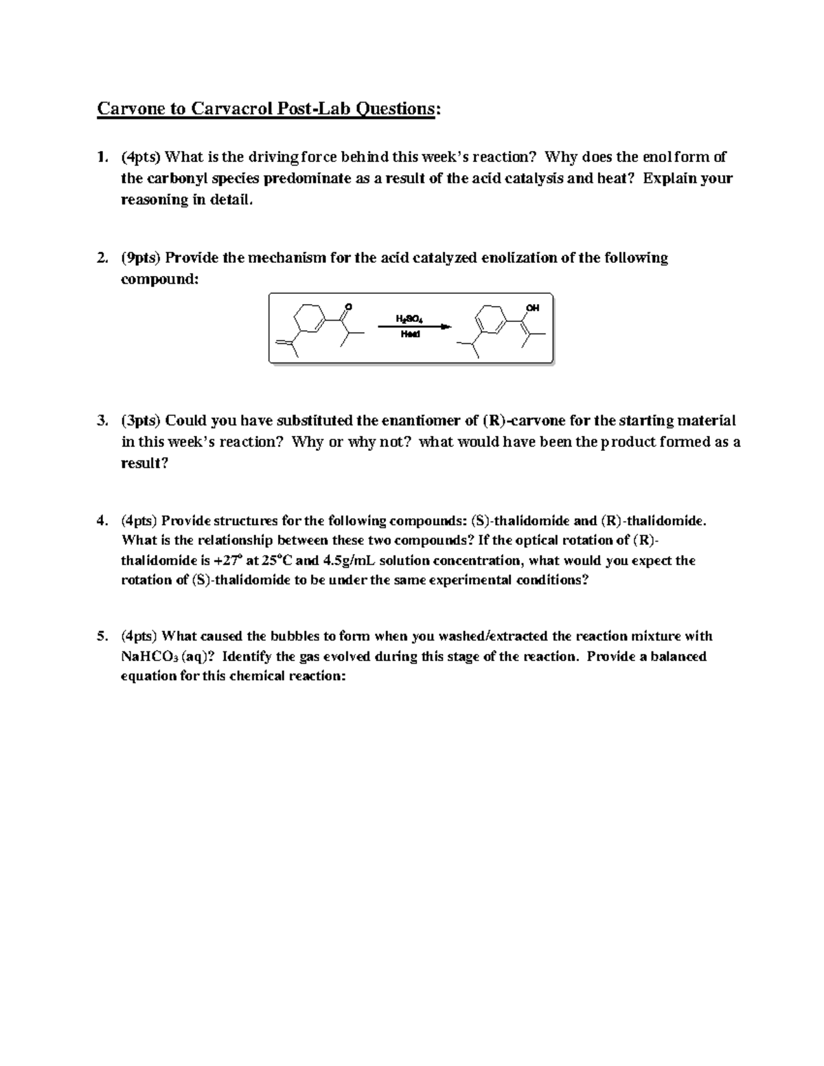 CHEM 2212L Carvone to Carvacrol Post Lab Questions Carvone to