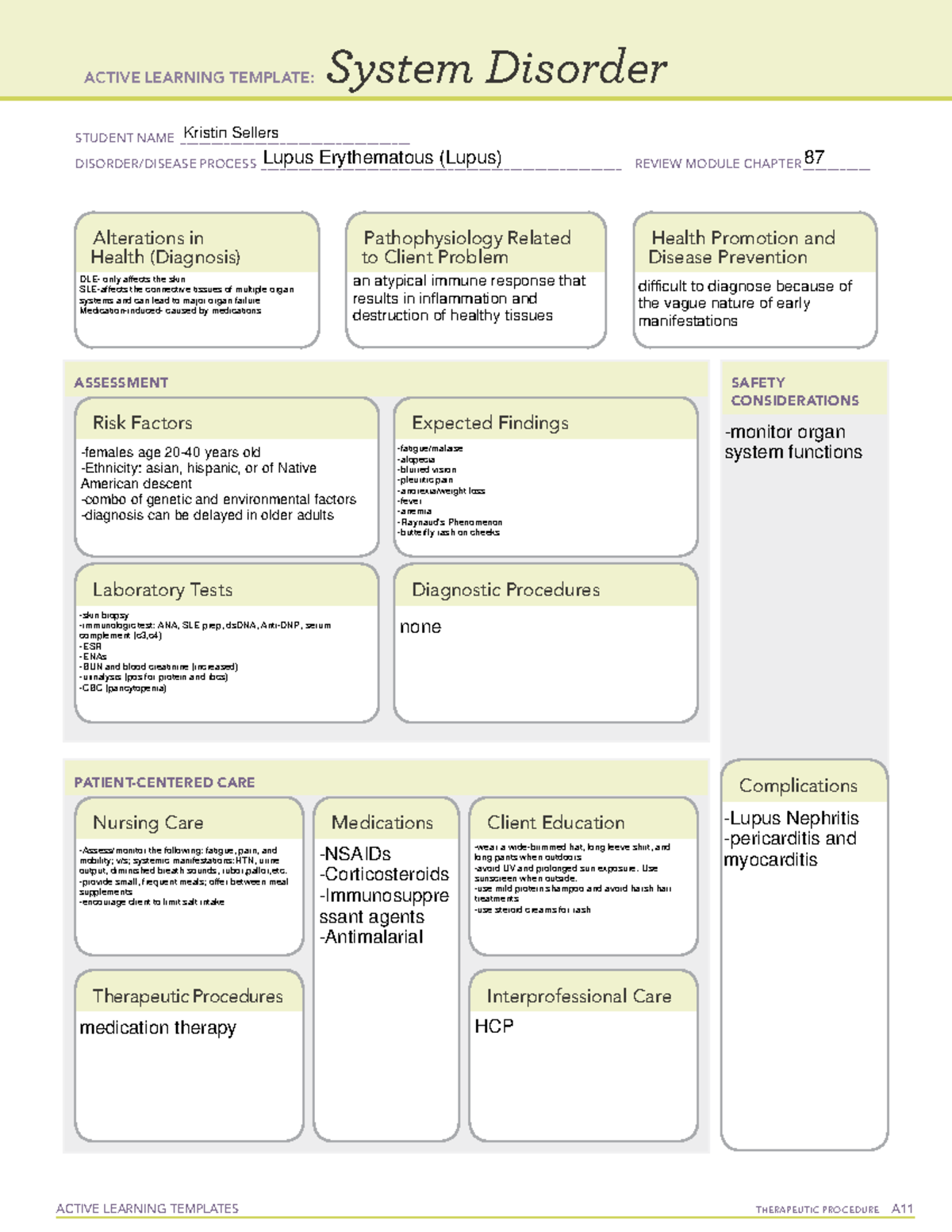 Lupus Erythematosus - ACTIVE LEARNING TEMPLATES THERAPEUTIC PROCEDURE A ...